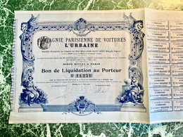 Cie Parisienne De Voitures  L’URBAINE ——- Bon De Liquidation - Cars
