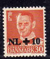 DANEMARK DANMARK DENMARK DANIMARCA 1953 SURCHARGED SURTAX FOR FLOOD RELIEF NETHERLAND KING FREDERIK IX RE NL 30+10o MLH - Ungebraucht