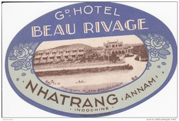 ETIQUETTE D'HÔTEL VALISE MALLE  -  GRAND HOTEL BEAU RIVAGE   NHATRANG (ANNAM) - VINTAGE LUGGAGE LABEL - Hotelaufkleber
