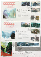CHINA -  1994- THREE GORGES SET OF 6 + S/SHEET ON 3 ILLUSTRATED FDCS POSTALLY USED TO GERMANY - Cartas