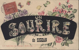 CPA CP Aude Un Souvenir De Sigean A.F. Laclau Aimé Toulouse Modèle Déposé 7 CAD Ambulant Thézan à La Nouvelle ? 1906 - Sigean