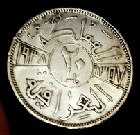 Iraq - Kingdom.  Ghazi I ,  Rare Silver 20 Fils, AH1357 = 1938 , Bombay  Mint, I Below Bust, KM106,  Goma - Iraq
