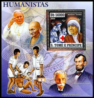 Sao Tome 2006 MNH MS, Silver Embossed Odd Stamps, Nobel, Teresa, Gandhi, Nursing, Red Cross, Medicine, Pope, A.Lincoln - Moeder Teresa