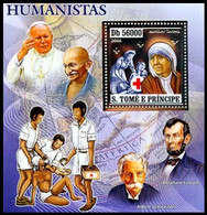 Sao Tome 2006 MNH MS, Silver Embossed Odd Stamps, Nobel, Teresa, Gandhi, Nursing, Red Cross, Medicine, Pope, A.Lincoln - Mother Teresa