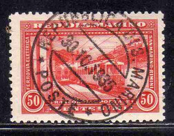 SAN MARINO 1932  INAUGURAZIONE DELLA FERROVIA DA RIMINI OPENING RAILWAYS CENT. 50c USATO USED OBLITERE' - Used Stamps