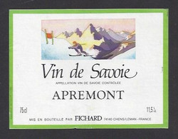 Etiquette De Vin De Savoie Apremont  -  Fichard à Chens Leman (74)  -  Thème  Ski - Ski