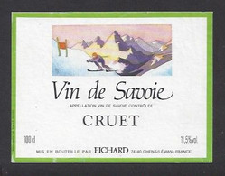 Etiquette De Vin De Savoie  Cruet  -  Fichard à Chens Leman (74)  -  Thème  Ski - Ski