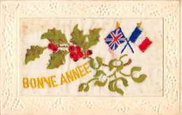 CPA FANTAISIE PATRIOTIQUE BRODEE FRANCE ALLIEE ANGLETERRE BONNE ANNEE - Embroidered