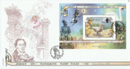 Jersey 2005, Fairy Tales, 200th Andersen, Swan, Block In FDC - Cygnes