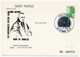 Entier Repiqué - 1,70 Liberté - Les Misérables - Victor Hugo - Mgr Myriel / Mgr De Myolis - DIGNE 1985 - Postales  Transplantadas (antes 1995)