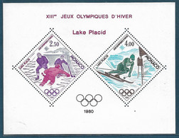 Monaco Bloc Spécial Gommé N°12**. 1980 J.O De Lake Placid. Hockey Sur Glace Et Ski Slalom. Cote 300€ - Hiver 1980: Lake Placid