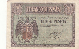 CRBS0396 BILLETE ESPAÑA 1 PESETA FEBRERO 1938 MBC+ 18 - 1-2 Peseten