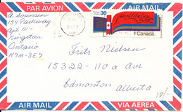 Canada Air Mail Cover Kingston 26-7-1982 Single Franked Sent To Edmonton - Luchtpost