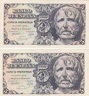 CRBS0405 PAREJA CORRELATIVA BILLETES ESPAÑA 5 PESETA1947 SERIE B SIN CIRCULAR 75 - 5 Peseten