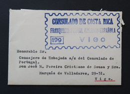Espagne 1968 Lettre Franchise Postal Vigo Consulat Costa Rica España Franquicia Consulado Costa Rica Official Paid Spain - Franchise Postale