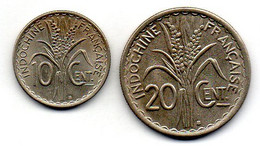 INDOCHINE FRANCAISE, Set Of Two Coins 10, 20 Centimes, Copper-Nickel, Year 1941, KM # 21.1a, 23a.2 - Vietnam