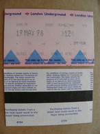 London Underground Ticket England Gb Uk 1998 Train Railway - Europa