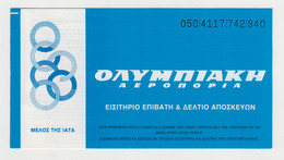 Greece Airline Carrier OLYMPIC Airlines Passenger Ticket 1987 Used Domestic Rhodos To Athens (11362) - Europe