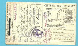 Kaart Datumstempel Zonder Datummidden (muet) BETECOM ,stempel SERVICE D'ETAT, + Gemeentebestuur BAEL - Fortune Cancels (1919)