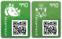 Österreich 2021 Crypto Stamp 3.1 Katze - Rhino Green Pair Unused NFT, Sold Out, Grün Par Ungebraucht NFT, Ausverkauft - Ungebraucht