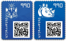 Österreich 2021 Crypto Stamp 3.1 Katze - Rhino Blue Pair Unused NFT, Sold Out, Blau Par Ungebraucht NFT, Ausverkauft - Unused Stamps