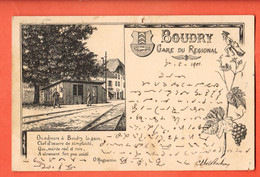 ZRJ-42  Boudry GAre Du Train Régional  Poème Huguenin. TExte écrit En Sténo Aimé-Paris. Dos Simple, Circulé 1901 - Boudry