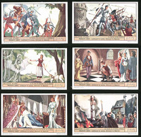 6 Sammelbilder Liebig, Serie Nr. 1355: Jeanne D`Arc, Jeanne Sur Le Bûcher, á Rouen, Jeanne Aux Pieds Du Roi á Chinon - Liebig