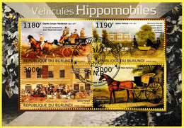 Petite Feuille De 4 Timbres-poste Oblitérés - Véhicules Hippomobiles - République Du Burundi 2012 - Used Stamps