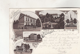 B5672) GRUSS Aus GÜTERSLOH - Hotel Westfälischer Hof Kriegerdenkmal Garten Gymnasium Seminar LITHO 17.6.1902 !! - Guetersloh