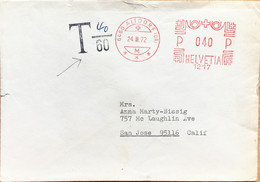 SWITZERLAND 1972, ALTDORF CITY, METER MACHINE CACHET, TAXE DUE “T 40/60” , USED COVER TO USA. - Frankiermaschinen (FraMA)