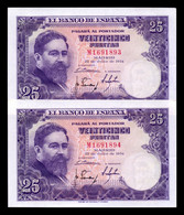 España Spain Pareja 25 Pesetas Isaac Albéniz 1954 Pick 147 Serie M SC-/SC AUNC/UNC - 25 Peseten