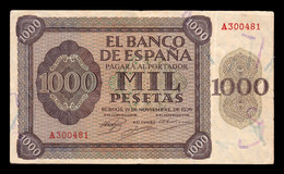España Spain 1000 Pesetas Burgos 1936 Pick 103 Serie A MBC VF - 1000 Pesetas