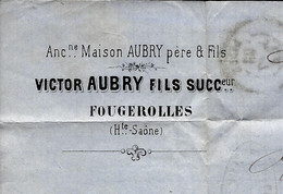 1864 ENTETE DISTILLERIE VICTOR AUBRY Fils à Fougerolles Haute Saône Pour Lille Julliard CACHET Perlé Aillevillers TIMBRE - 1800 – 1899