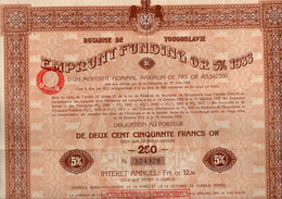 VP20.293 - Royaume De Yougoslavie - BELGRADE 1933 -  Emprunt Funding Or 5 % 1933 - Titre D'une Obligation ...... - W - Z