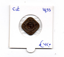NEDERLAND 5 CENT 1933 LASTIGSTE JAAR - 5 Cent