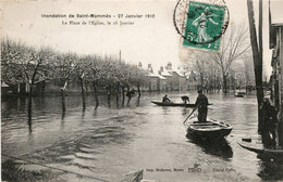 CPA 77 SAINT MAMMES INONDATION DE ST MAMMES LA PLACE DE L EGLISE LE 28 JANVIER RARE BELLE CARTE !! - Saint Mammes