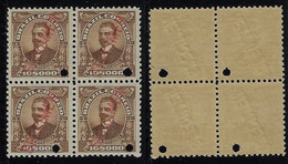 Brazil 1910 RHM-153 President Nilo Peçanha 10,000 Réis Block Of 4 Stamp With Hole And Overprint Specimen Unused - Neufs