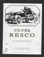 Etiquette De Vin De Table  -  Cuvée Resco  -  Paris Bordeaux 1903  - Thème Automoblile - Carreras De Coches