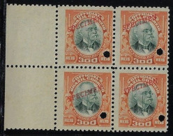 Brazil 1906 RHM-Official-6 President Afonso Pena 300 Réis Block Of 4 Stamp With Hole And Overprint Specimen Unused - Dienstzegels