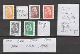 FRANCE / 2022 / Y&T N° AA 1594A + 1596A + 1597A + 1598Aa + 1600A ** : Marianne D'YZ Philaposte (5 TP Adhésifs De Feuille - Unused Stamps