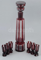 Art Deco Stílusú Kétrétegű üveg Likőrös Készlet, 6 Db Pohárral, Kopásnyomokkal - Verre & Cristal