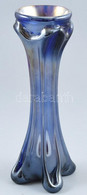 Irizáló Kék Váza, üveg, Kopásnyomokkal, M: 28,5 Cm - Verre & Cristal