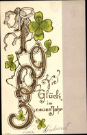 Gaufré Lithographie Glückwunsch Neujahr, Jahreszahl 1903, Kleeblätter - New Year