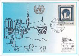 UNO GENF 1991 Mi-Nr. 223 Blaue Karte - Blue Card  Mit Erinnerungsstempel PARIS - Brieven En Documenten