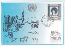 UNO GENF 1991 Mi-Nr. 223 Blaue Karte - Blue Card  Mit Erinnerungsstempel PARIS - Storia Postale