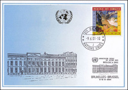 UNO GENF 2001 Mi-Nr. 321 Blaue Karte - Blue Card  Mit Erinnerungsstempel BRÜSSEL - Cartas