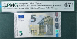 5 EURO SPAIN 2013 LAGARDE V014A1 VC SC FDS UNC. PMG 67 EPQ PERFECT - 5 Euro