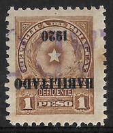 Paraguay 1920 1Peso Inverted Overprint Error Habilitado 1920. Scott 229a. Used - Paraguay