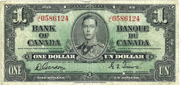 CANADA $1 DOLLAR KGVI HEAD FRONT WOMAN BACK DATED 2-1-1937 P58c SIGN. GORDON-TOWERS F+ READ DESCRIPTION - Canada