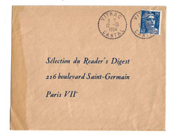 VITRAC Cantal Lettre Reader' Digest Dest Paris 15 F Gandon Bleu Yv 886 Ob 12 10 1954 Ob FB 04 Lautier B7 - Manual Postmarks